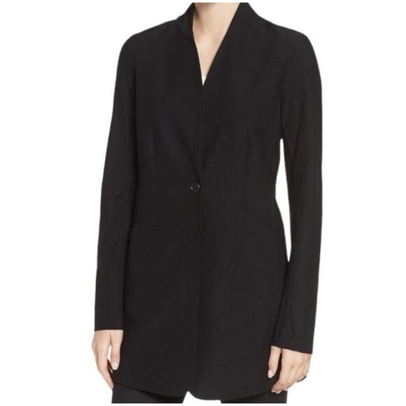 EILEEN FISHER L Large Washable Stretch Crepe Jacket Single Button Long Black - Picture 1 of 14